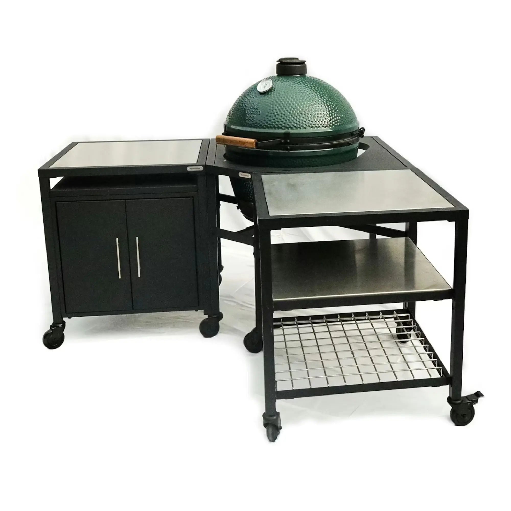 Big Green Egg Corner Modular Nest | 1 Expansion frame and 1 Cabinet with Stainless Steel Surfaces