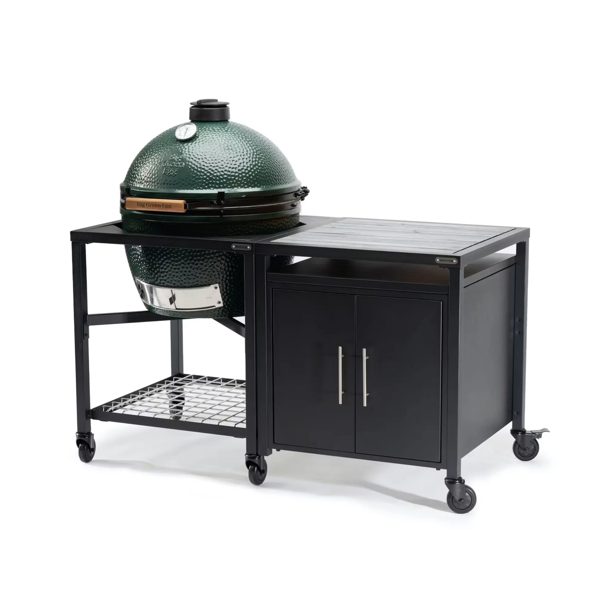 Big Green Egg Modular Nest + Expansion Cabinet + Distressed Acacia Shelf