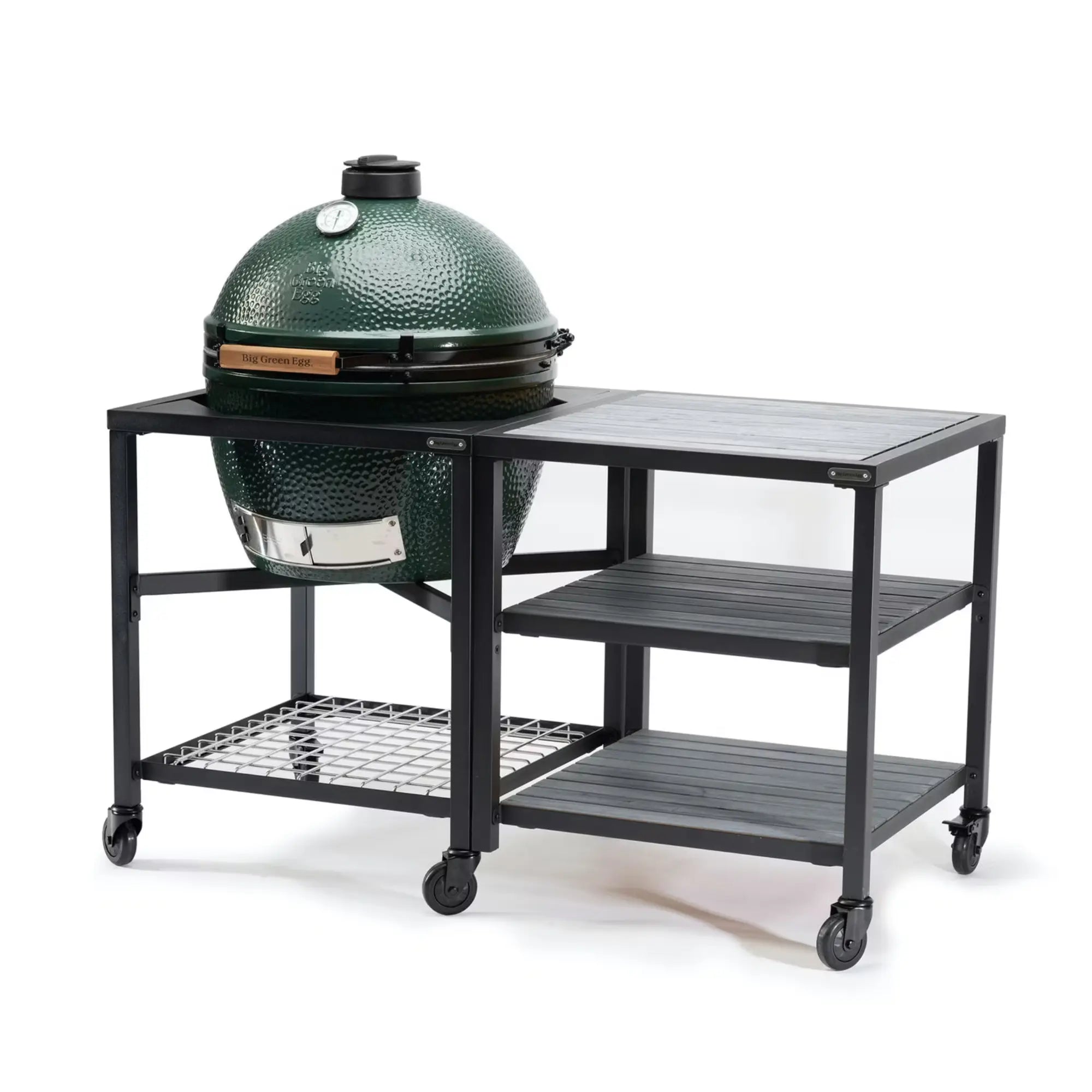 Big Green Egg Modular Nest + Expansion Frame + Distressed Acacia Shelves