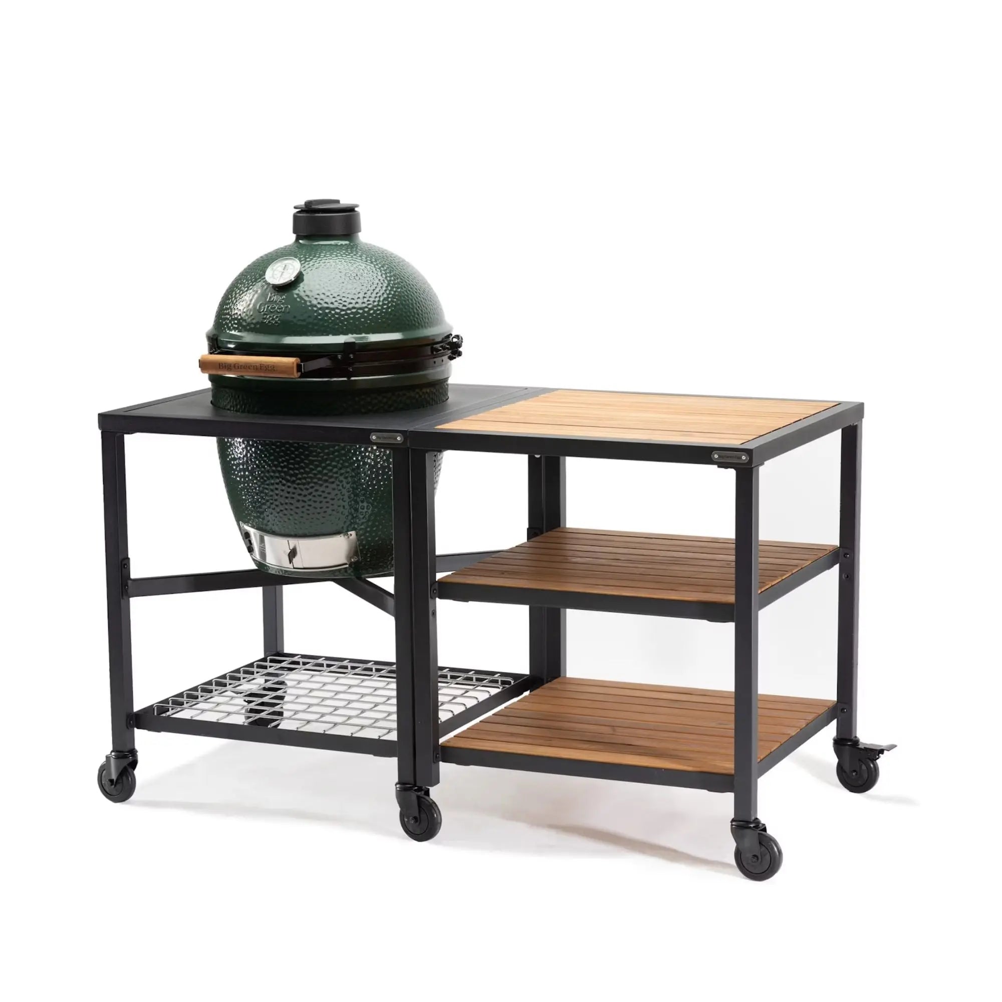Big Green Egg Modular Nest + Expansion Frame + 3 Acacia Shelves
