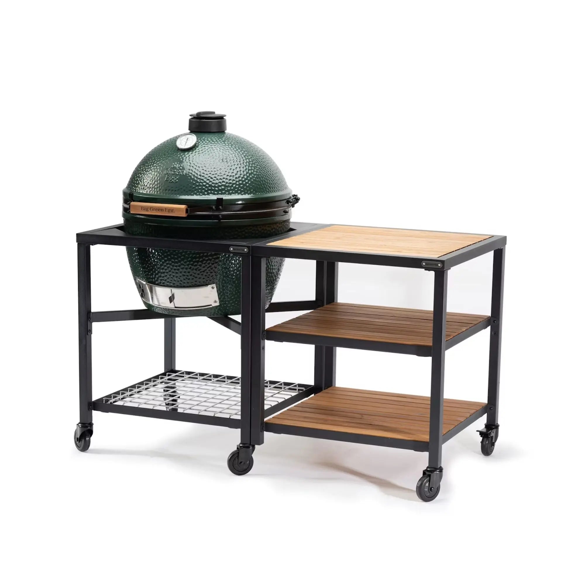 Big Green Egg Modular Nest + Expansion Frame + 3 Acacia Shelves